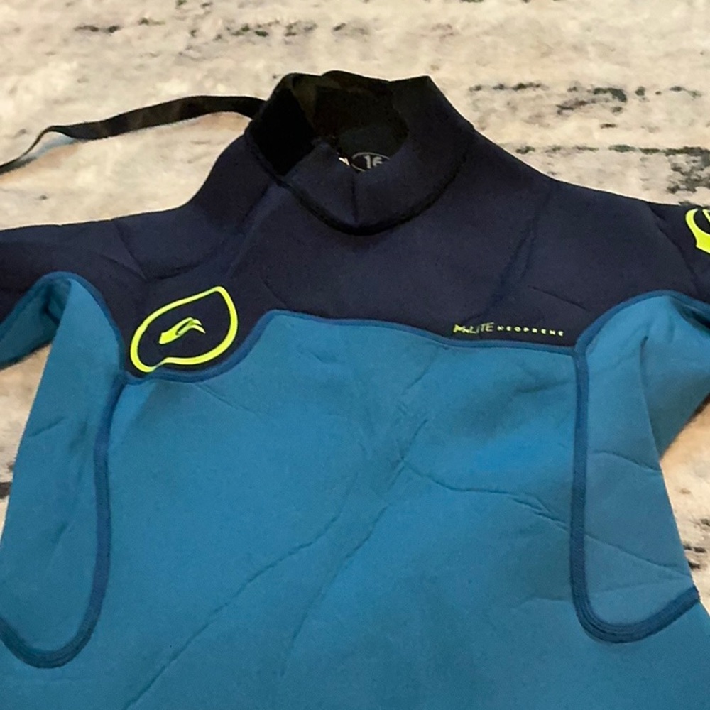 Quiksilver Navy and Teal Kids Wetsuit Size 16